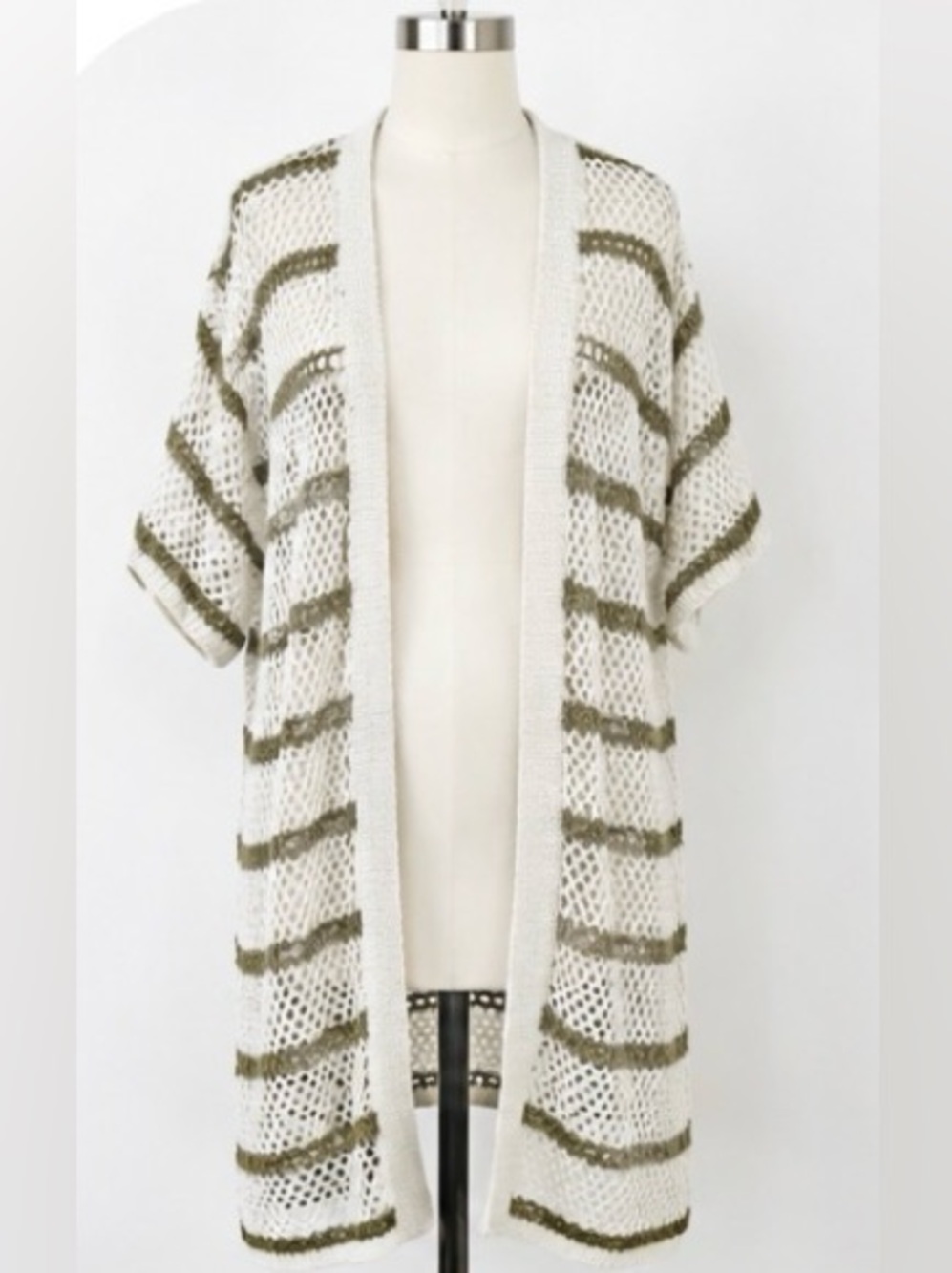 POL Open Knit Cardigan S Boho Striped Duster Coastal Cottagecore